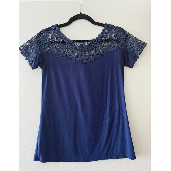 Arianne Cotton Cobalt Lace Tee - Picture 1 of 3